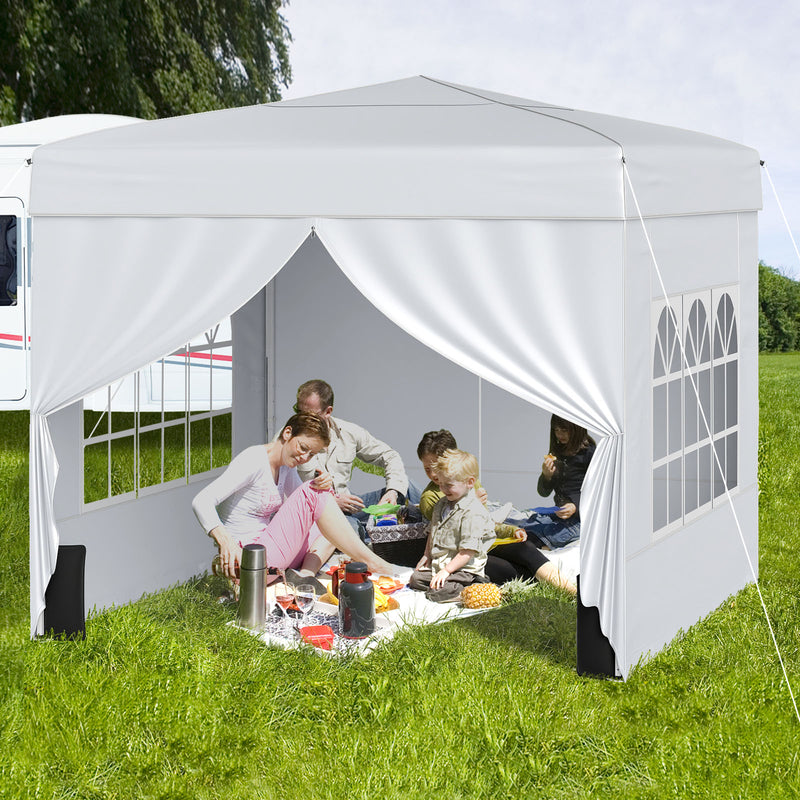 Costway - 10 X 10 FT Pop up Canopy Tent Outdoor Patio Commercial Sunshade Shelter with 4 Sidewalls-White