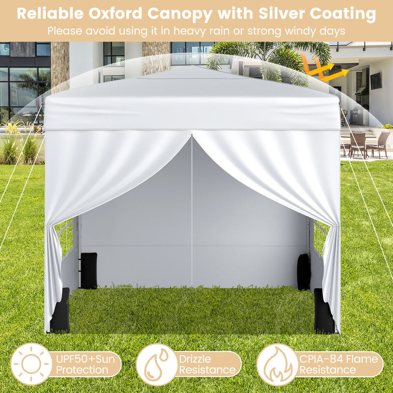 Costway - 10 X 10 FT Pop up Canopy Tent Outdoor Patio Commercial Sunshade Shelter with 4 Sidewalls-White