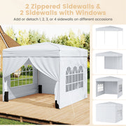 Costway - 10 X 10 FT Pop up Canopy Tent Outdoor Patio Commercial Sunshade Shelter with 4 Sidewalls-White