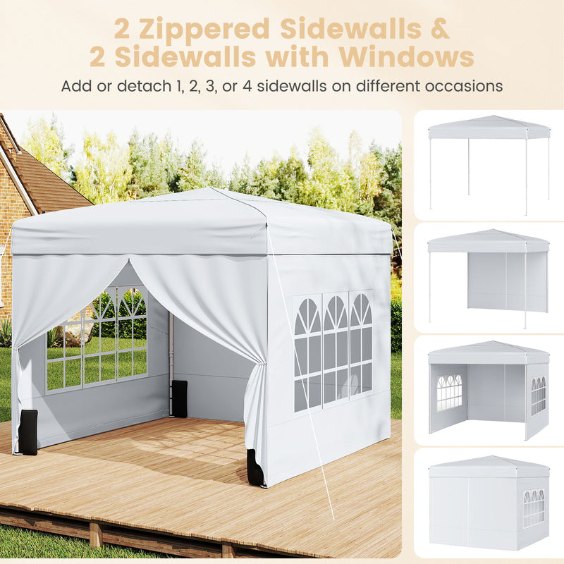 Costway - 10 X 10 FT Pop up Canopy Tent Outdoor Patio Commercial Sunshade Shelter with 4 Sidewalls-White