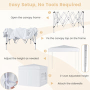 Costway - 10 X 10 FT Pop up Canopy Tent Outdoor Patio Commercial Sunshade Shelter with 4 Sidewalls-White