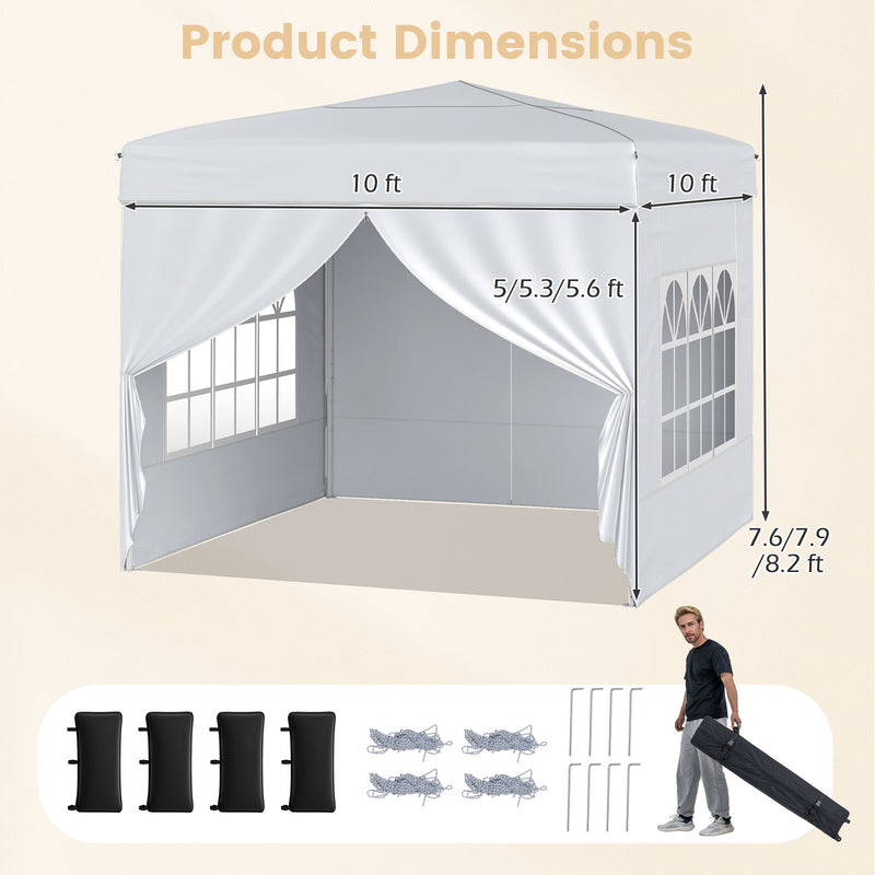 Costway - 10 X 10 FT Pop up Canopy Tent Outdoor Patio Commercial Sunshade Shelter with 4 Sidewalls-White