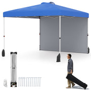 Costway - 10 X 10 FT Pop up Canopy Tent with 1 Sidewall and Wheeled Bag-Blue