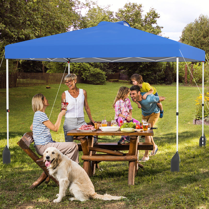 Costway - 10 X 10 FT Pop up Canopy Tent with 1 Sidewall and Wheeled Bag-Blue