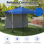Costway - 10 X 10 FT Pop up Canopy Tent with 1 Sidewall and Wheeled Bag-Blue