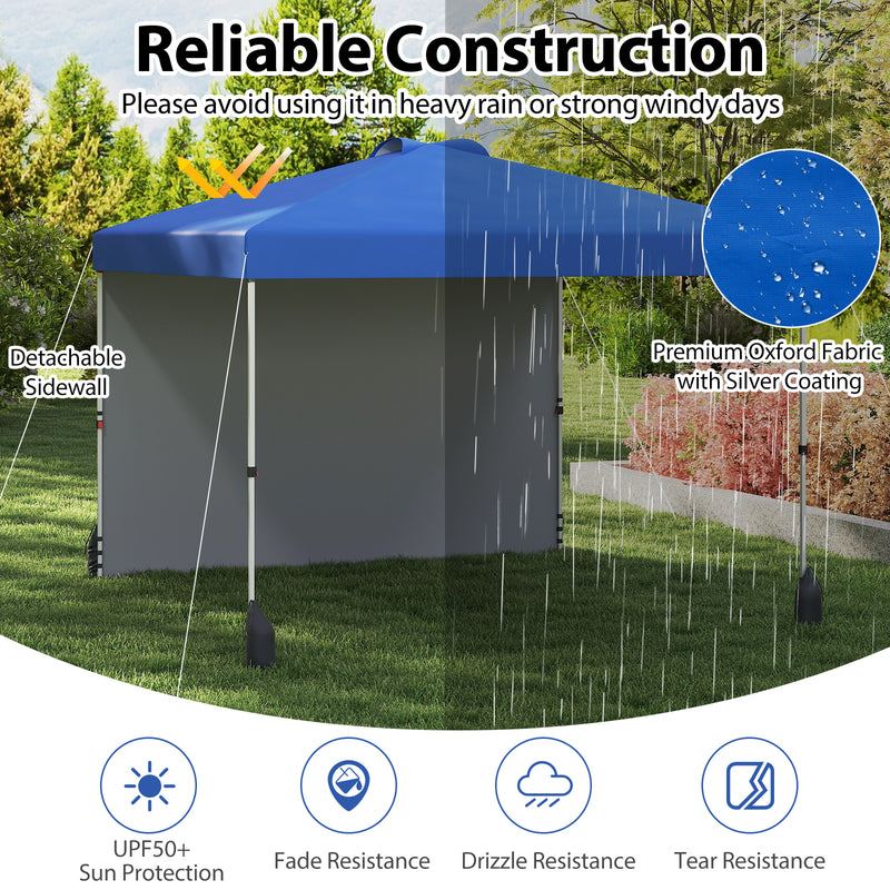Costway - 10 X 10 FT Pop up Canopy Tent with 1 Sidewall and Wheeled Bag-Blue
