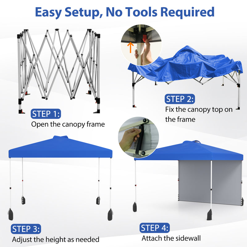 Costway - 10 X 10 FT Pop up Canopy Tent with 1 Sidewall and Wheeled Bag-Blue