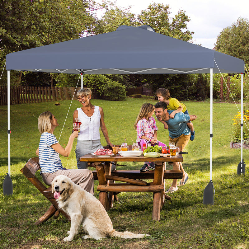 Costway - 10 X 10 FT Pop up Canopy Tent with 1 Sidewall and Wheeled Bag-Gray
