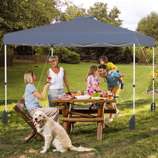 Costway - 10 X 10 FT Pop up Canopy Tent with 1 Sidewall and Wheeled Bag-Gray