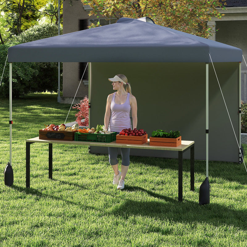 Costway - 10 X 10 FT Pop up Canopy Tent with 1 Sidewall and Wheeled Bag-Gray