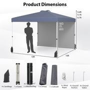 Costway - 10 X 10 FT Pop up Canopy Tent with 1 Sidewall and Wheeled Bag-Gray