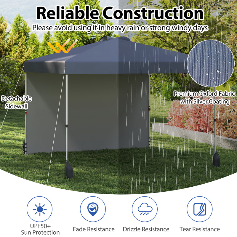 Costway - 10 X 10 FT Pop up Canopy Tent with 1 Sidewall and Wheeled Bag-Gray