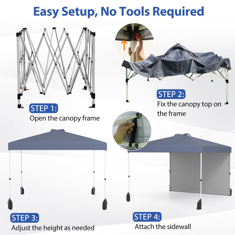 Costway - 10 X 10 FT Pop up Canopy Tent with 1 Sidewall and Wheeled Bag-Gray