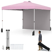 Costway - 10 X 10 FT Pop up Canopy Tent with 1 Sidewall and Wheeled Bag-Pink