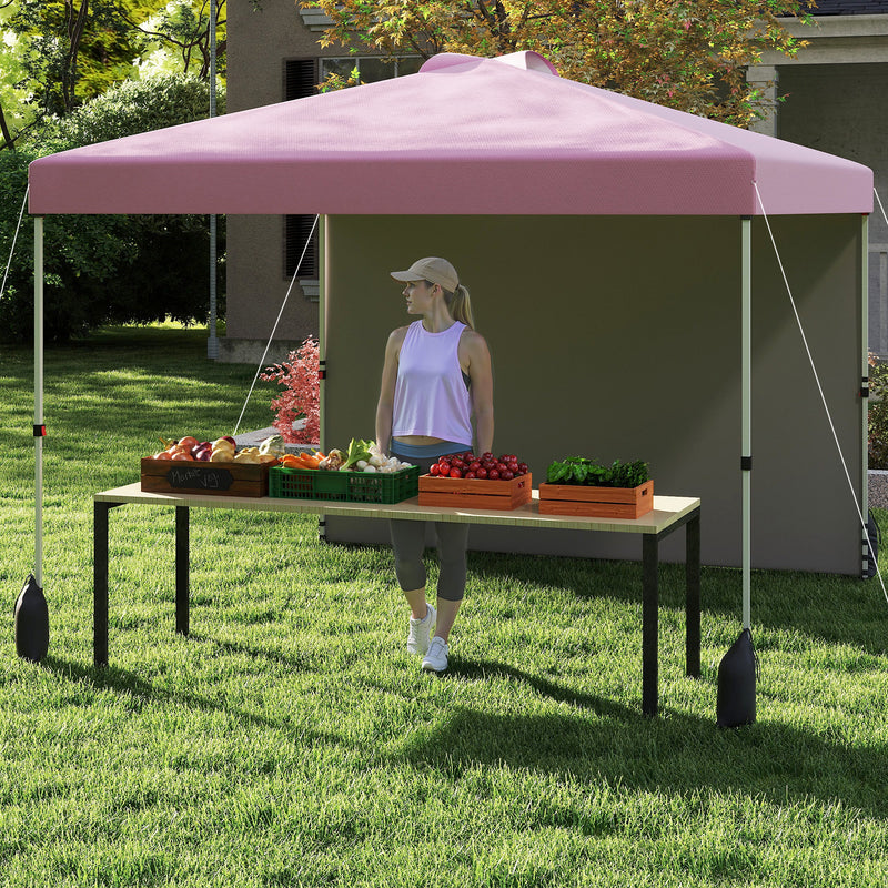 Costway - 10 X 10 FT Pop up Canopy Tent with 1 Sidewall and Wheeled Bag-Pink