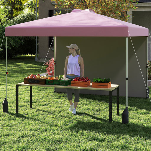 Costway - 10 X 10 FT Pop up Canopy Tent with 1 Sidewall and Wheeled Bag-Pink