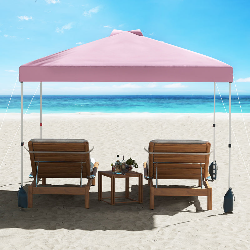 Costway - 10 X 10 FT Pop up Canopy Tent with 1 Sidewall and Wheeled Bag-Pink
