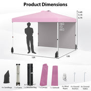 Costway - 10 X 10 FT Pop up Canopy Tent with 1 Sidewall and Wheeled Bag-Pink