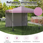 Costway - 10 X 10 FT Pop up Canopy Tent with 1 Sidewall and Wheeled Bag-Pink