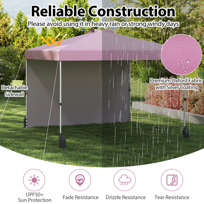 Costway - 10 X 10 FT Pop up Canopy Tent with 1 Sidewall and Wheeled Bag-Pink