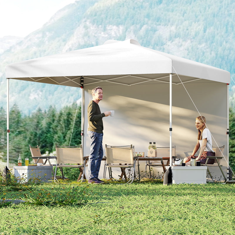Costway - 10 X 10 FT Pop up Canopy Tent with 1 Sidewall and Wheeled Bag-White