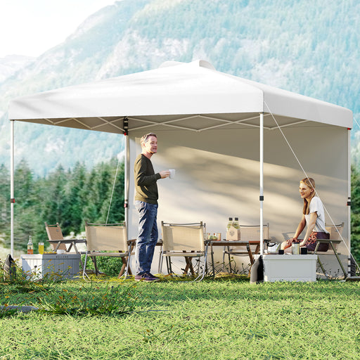 Costway - 10 X 10 FT Pop up Canopy Tent with 1 Sidewall and Wheeled Bag-White