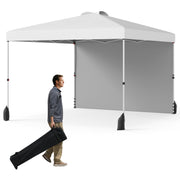 Costway - 10 X 10 FT Pop up Canopy Tent with 1 Sidewall and Wheeled Bag-White