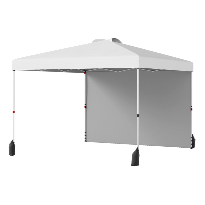 Costway - 10 X 10 FT Pop up Canopy Tent with 1 Sidewall and Wheeled Bag-White