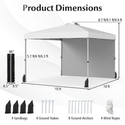 Costway - 10 X 10 FT Pop up Canopy Tent with 1 Sidewall and Wheeled Bag-White