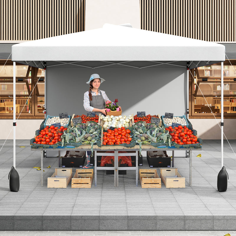 Costway - 10 X 10 FT Pop up Canopy Tent with 1 Sidewall and Wheeled Bag-White