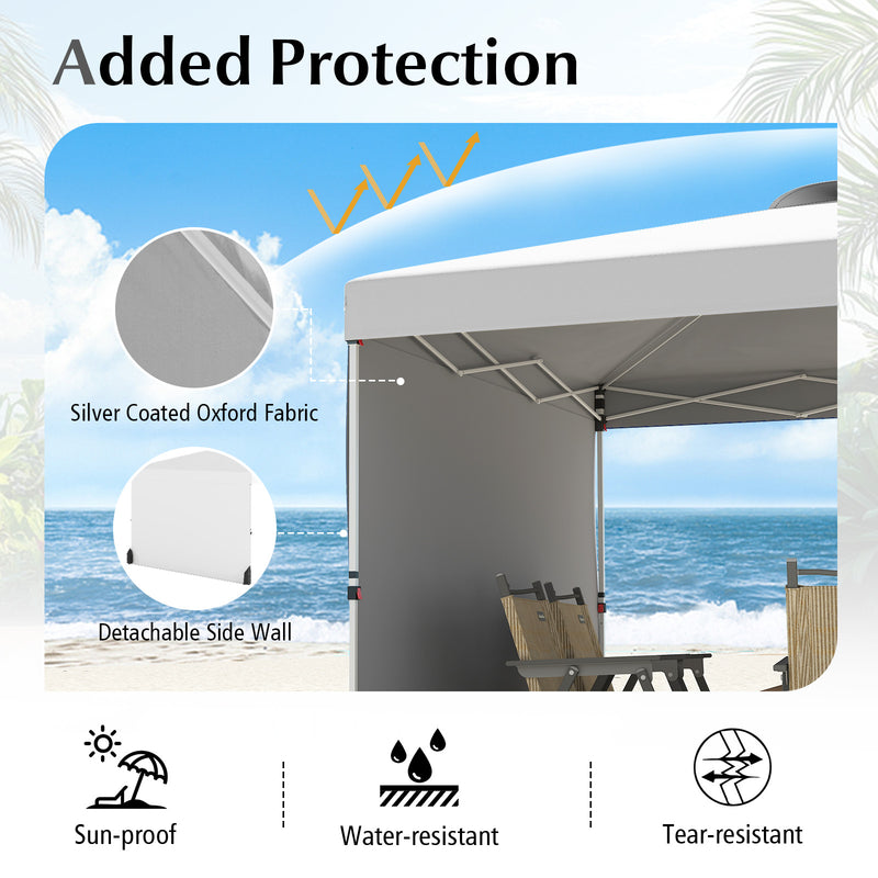 Costway - 10 X 10 FT Pop up Canopy Tent with 1 Sidewall and Wheeled Bag-White