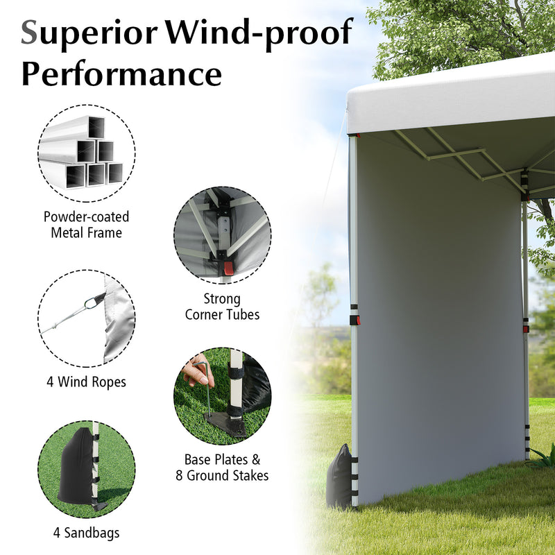 Costway - 10 X 10 FT Pop up Canopy Tent with 1 Sidewall and Wheeled Bag-White