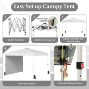 Costway - 10 X 10 FT Pop up Canopy Tent with 1 Sidewall and Wheeled Bag-White