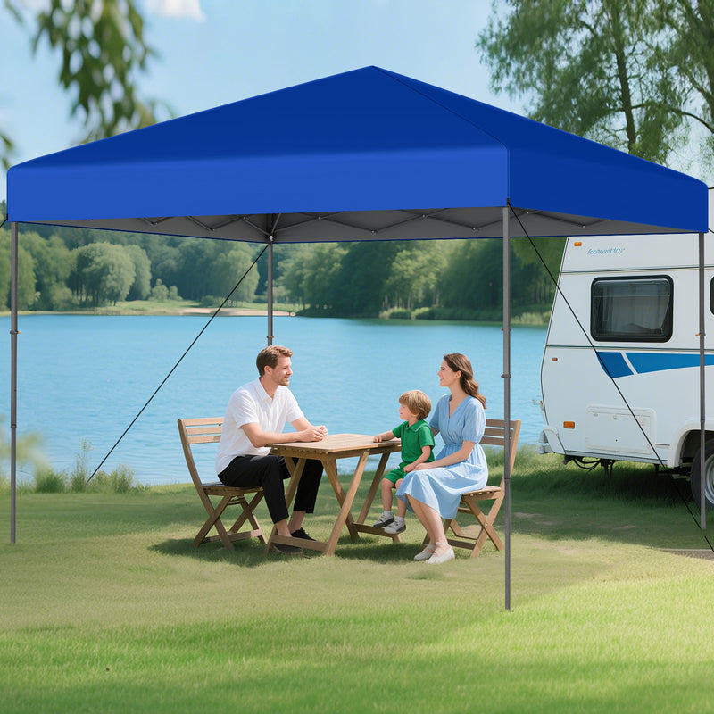 Costway - 10 X 10 Feet Pop up Canopy Tent with Portable Carrying Bag and 8 Stakes-Blue