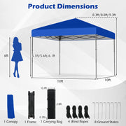 Costway - 10 X 10 Feet Pop up Canopy Tent with Portable Carrying Bag and 8 Stakes-Blue