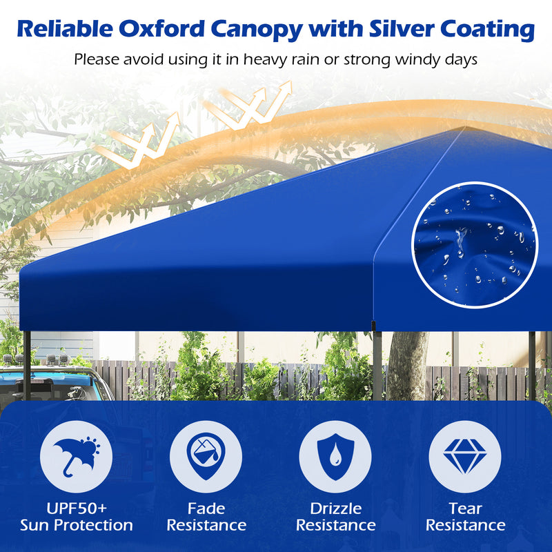 Costway - 10 X 10 Feet Pop up Canopy Tent with Portable Carrying Bag and 8 Stakes-Blue