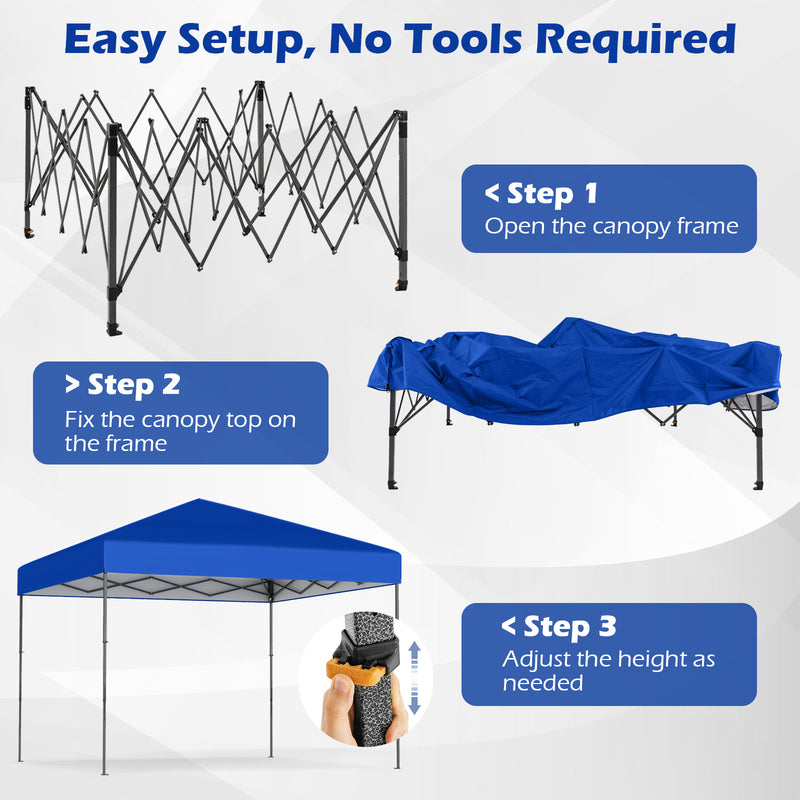 Costway - 10 X 10 Feet Pop up Canopy Tent with Portable Carrying Bag and 8 Stakes-Blue