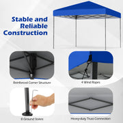 Costway - 10 X 10 Feet Pop up Canopy Tent with Portable Carrying Bag and 8 Stakes-Blue