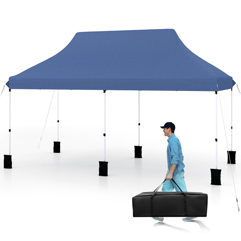 Costway - 10 X 20 FT Pop up Canopy Tent Foldable Portable Outdoor Gazebo with Carry Bag-Blue