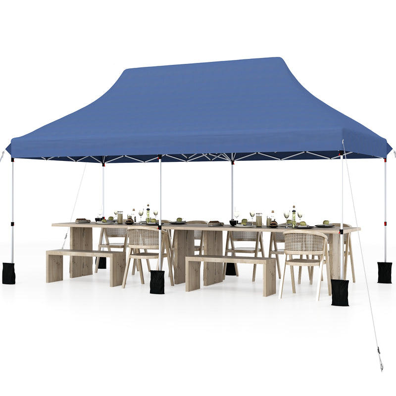 Costway - 10 X 20 FT Pop up Canopy Tent Foldable Portable Outdoor Gazebo with Carry Bag-Blue