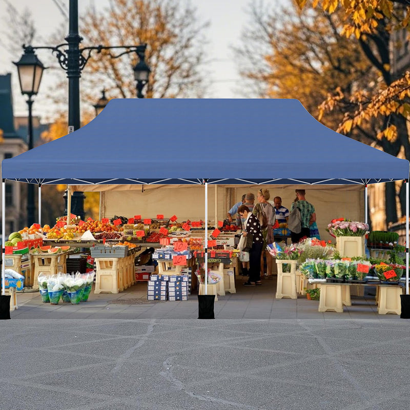 Costway - 10 X 20 FT Pop up Canopy Tent Foldable Portable Outdoor Gazebo with Carry Bag-Blue