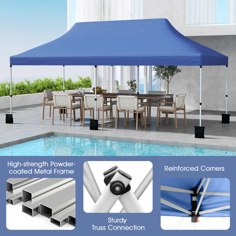 Costway - 10 X 20 FT Pop up Canopy Tent Foldable Portable Outdoor Gazebo with Carry Bag-Blue
