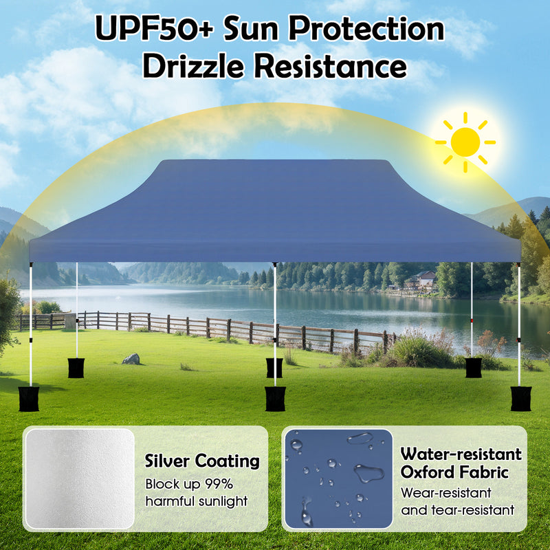 Costway - 10 X 20 FT Pop up Canopy Tent Foldable Portable Outdoor Gazebo with Carry Bag-Blue