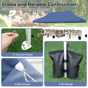 Costway - 10 X 20 FT Pop up Canopy Tent Foldable Portable Outdoor Gazebo with Carry Bag-Blue