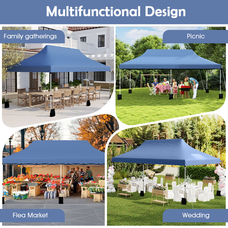 Costway - 10 X 20 FT Pop up Canopy Tent Foldable Portable Outdoor Gazebo with Carry Bag-Blue