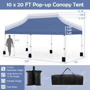 Costway - 10 X 20 FT Pop up Canopy Tent Foldable Portable Outdoor Gazebo with Carry Bag-Blue