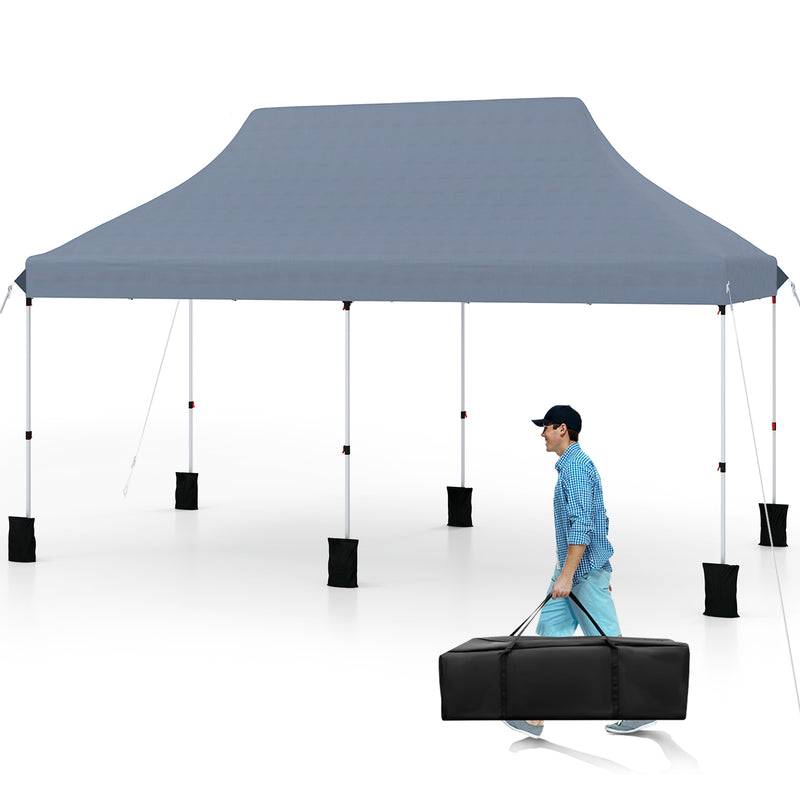 Costway - 10 X 20 FT Pop up Canopy Tent Foldable Portable Outdoor Gazebo with Carry Bag-Gray