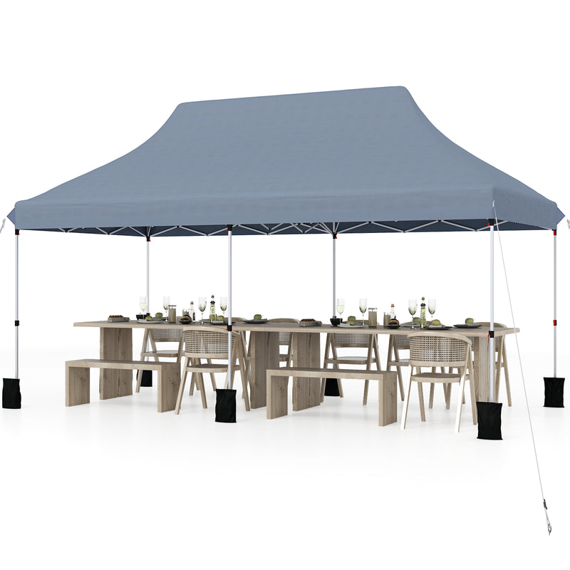 Costway - 10 X 20 FT Pop up Canopy Tent Foldable Portable Outdoor Gazebo with Carry Bag-Gray
