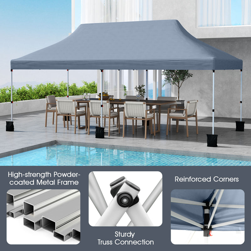 Costway - 10 X 20 FT Pop up Canopy Tent Foldable Portable Outdoor Gazebo with Carry Bag-Gray