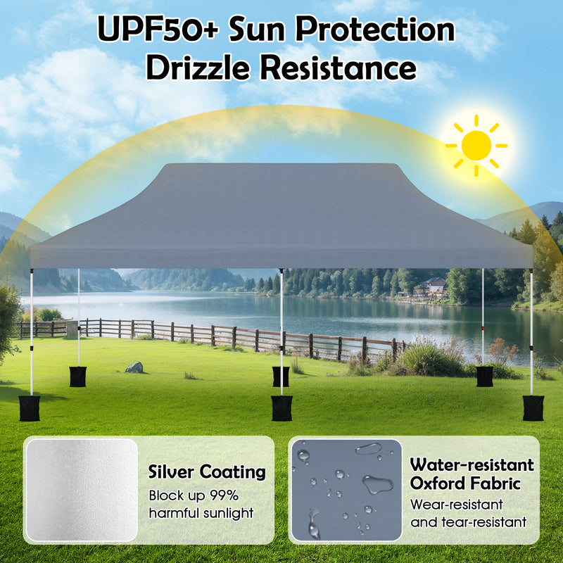 Costway - 10 X 20 FT Pop up Canopy Tent Foldable Portable Outdoor Gazebo with Carry Bag-Gray